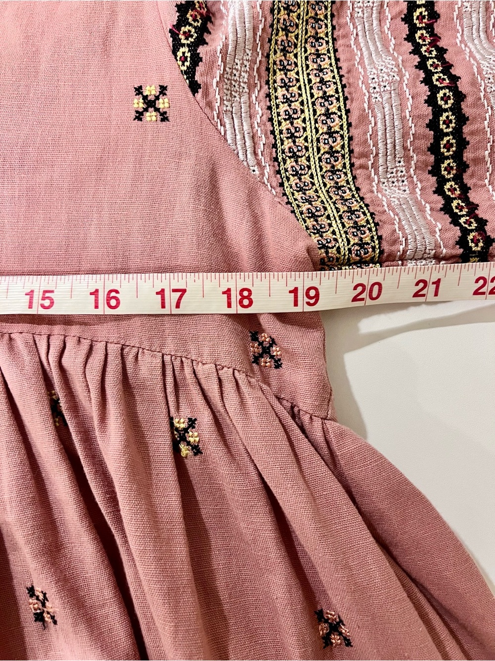 The Great. Dusty Rose Pink Embroidered V-Neck Midi Dress Boho M Empire Festival - Picture 7 of 10